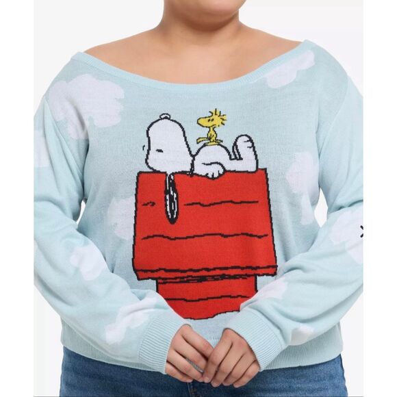 Hot Topic Sweaters - Hot Topic Peanuts Snoopy & Woodstock Clouds Boatneck Sweater Plus Size 2 Nwt